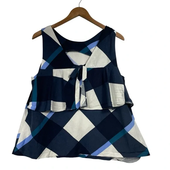 Ann Taylor Linen Blend LG Tank Top Plaid Boxy Coastal Lightweight Careerwear - Picture 3 of 16